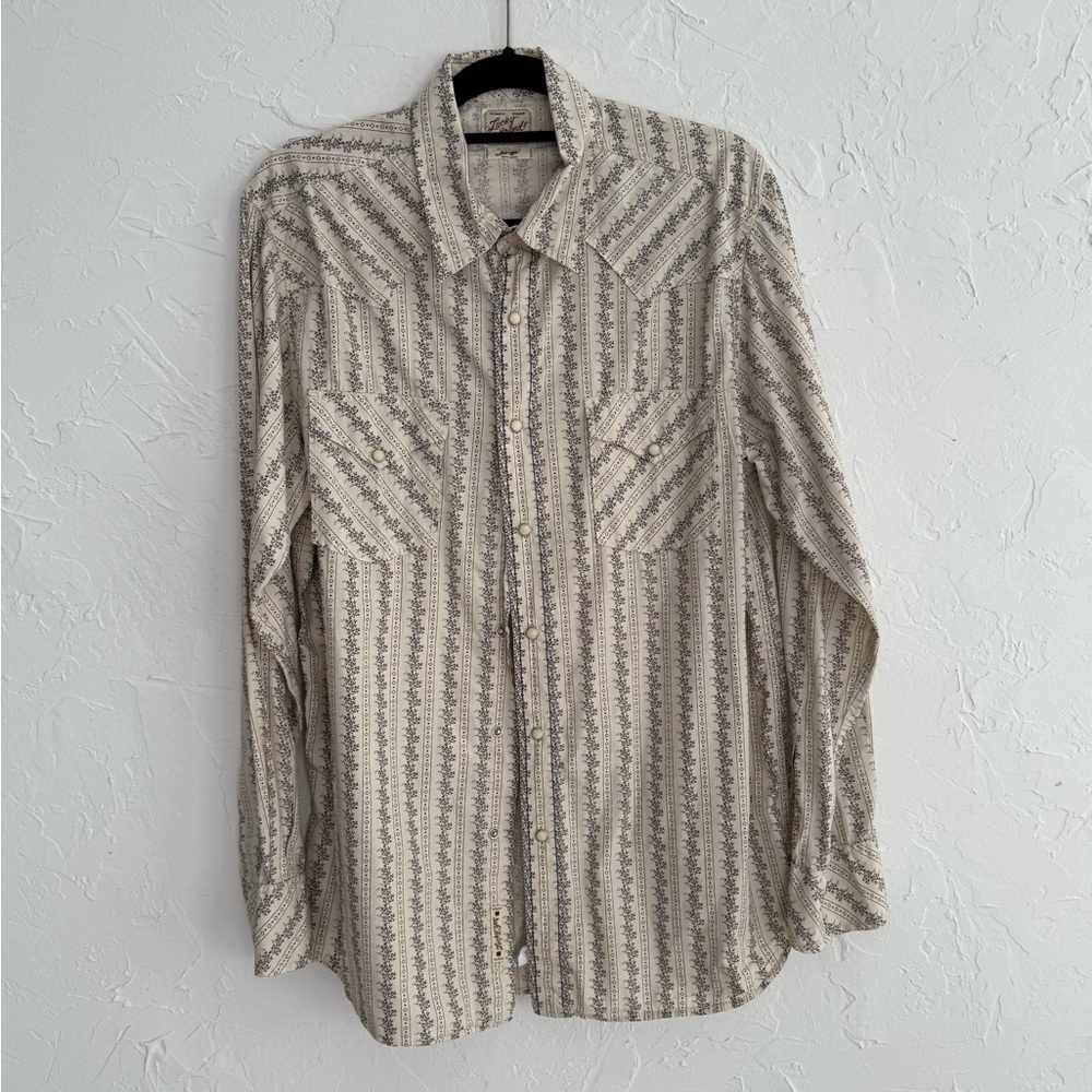 Vintage Lucky Brand Men's Cream Floral Long Sleeve Western Button Down Shirt - L